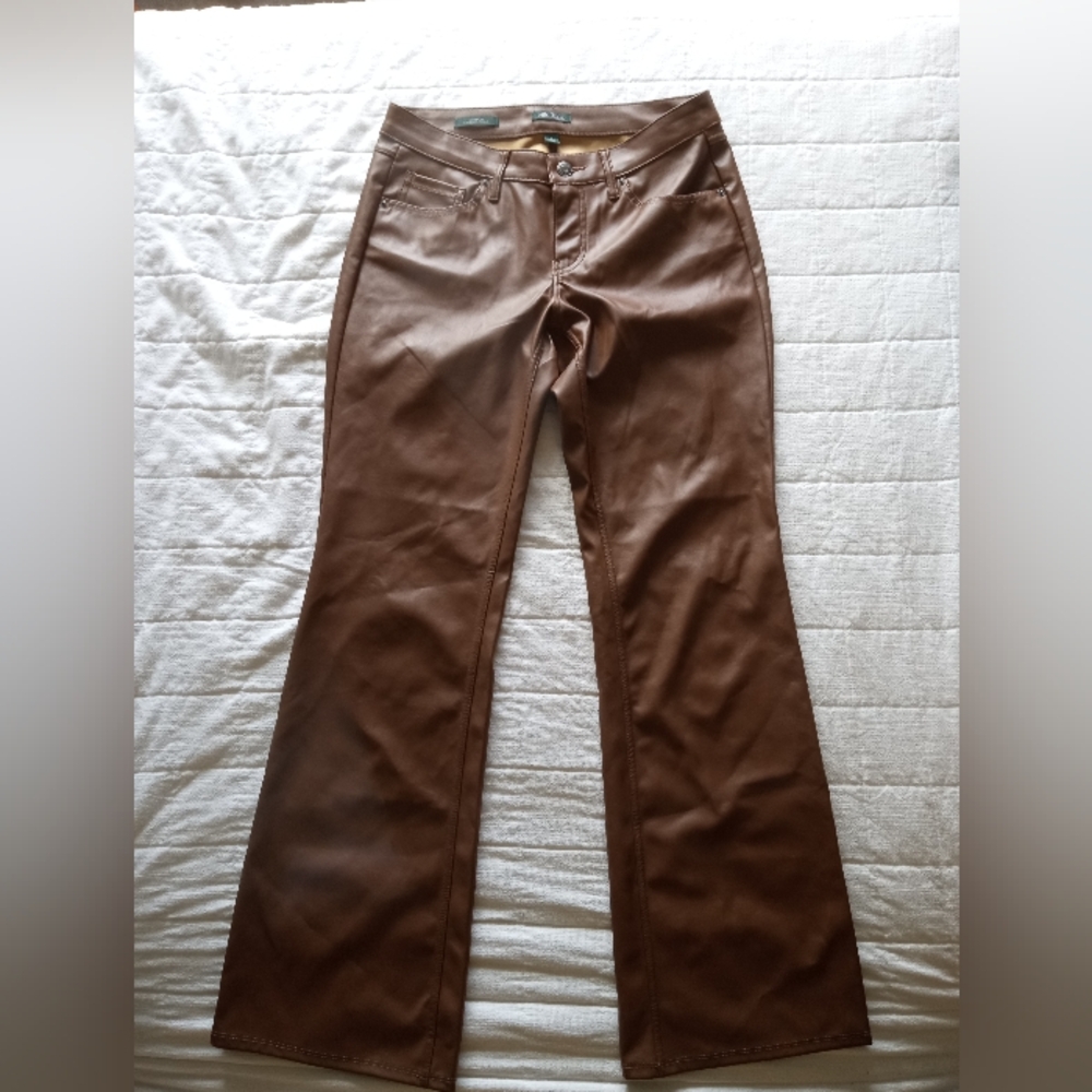 Brown pleather low rise pants